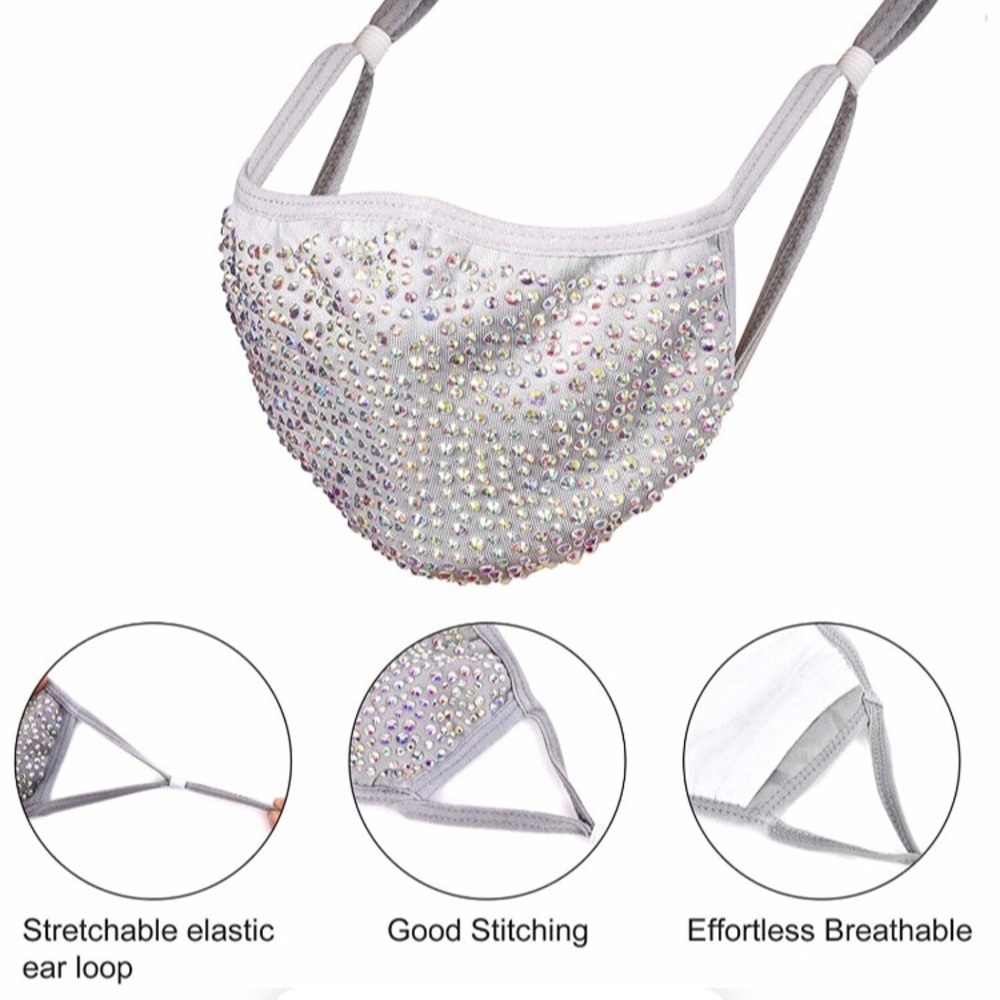 White crystal bling face mask